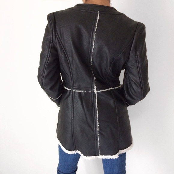 NWT Black Leather Vogue Fur Jacket - Picture 2 of 5